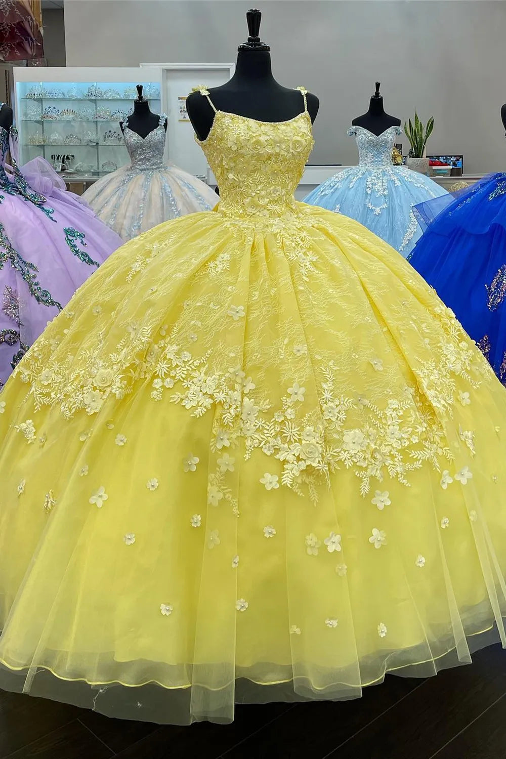 Ball Gown Yellow Quinceanera Dress Tulle Applique with Shawl