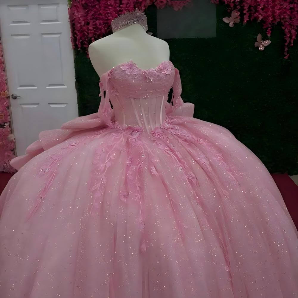 Ball Gowns Pink 15 Quince Dress Lace Princess Birthday Party XV Dress