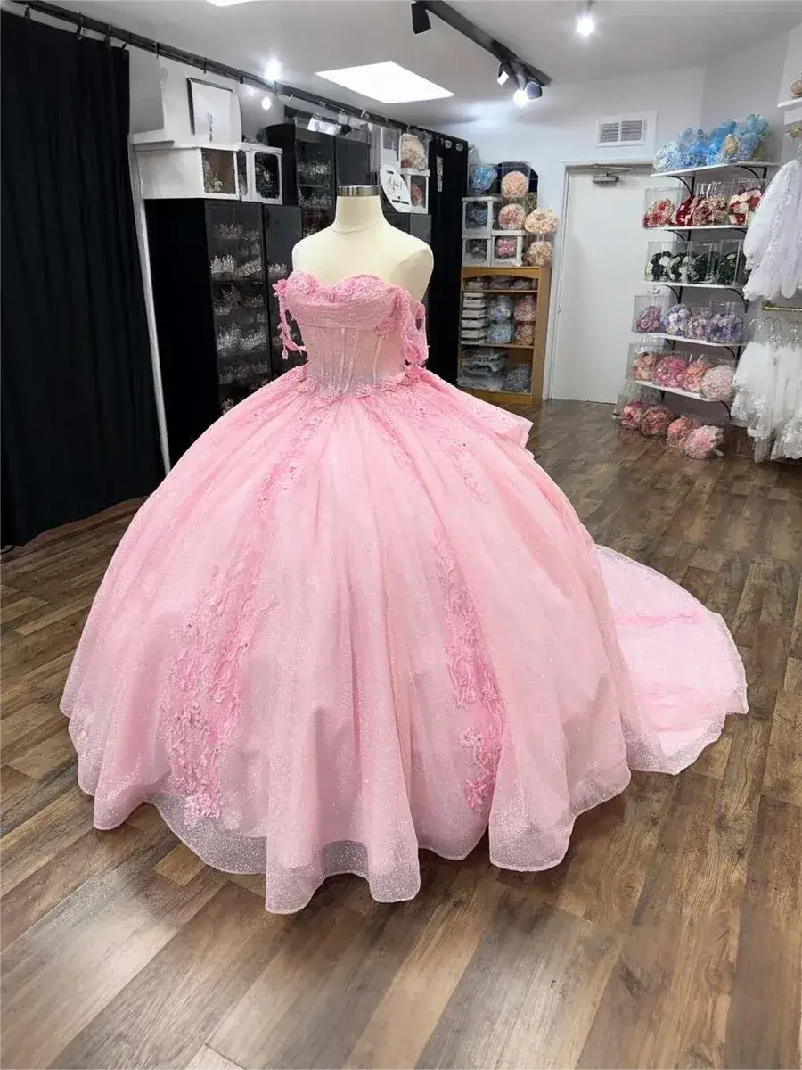 Ball Gowns Pink 15 Quince Dress Lace Princess Birthday Party XV Dress