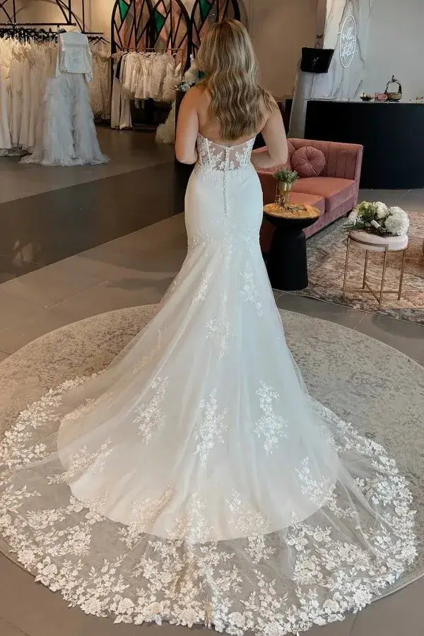 Beach Lace Corset Strapless Wedding Dress Mermaid Bridal Gown