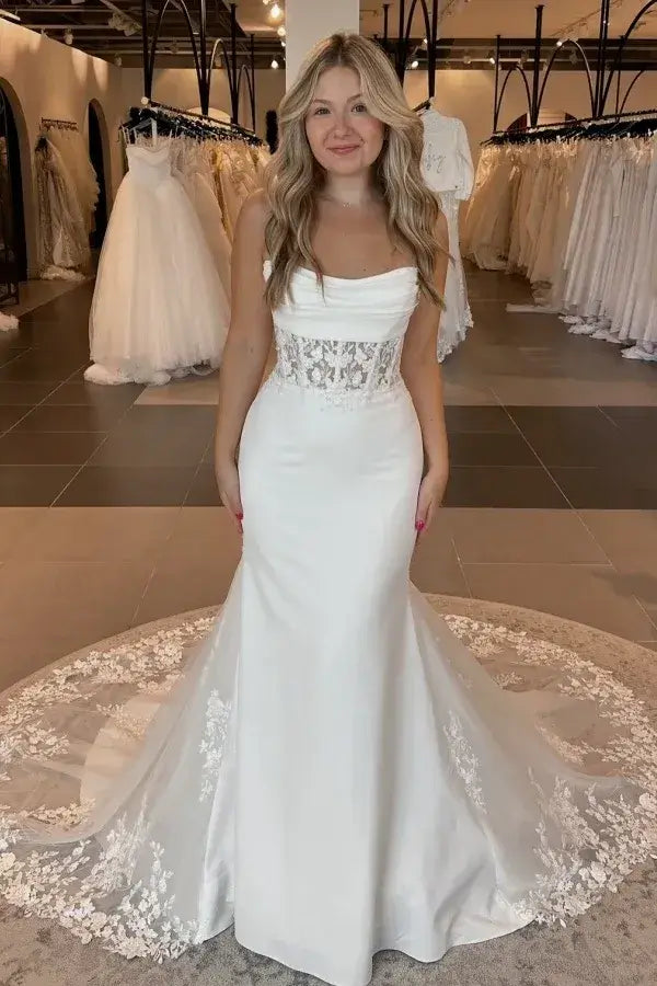 Beach Lace Corset Strapless Wedding Dress Mermaid Bridal Gown