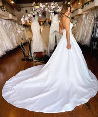 Beach Satin Strapless Corset Wedding Dress for Bride Mychicdress