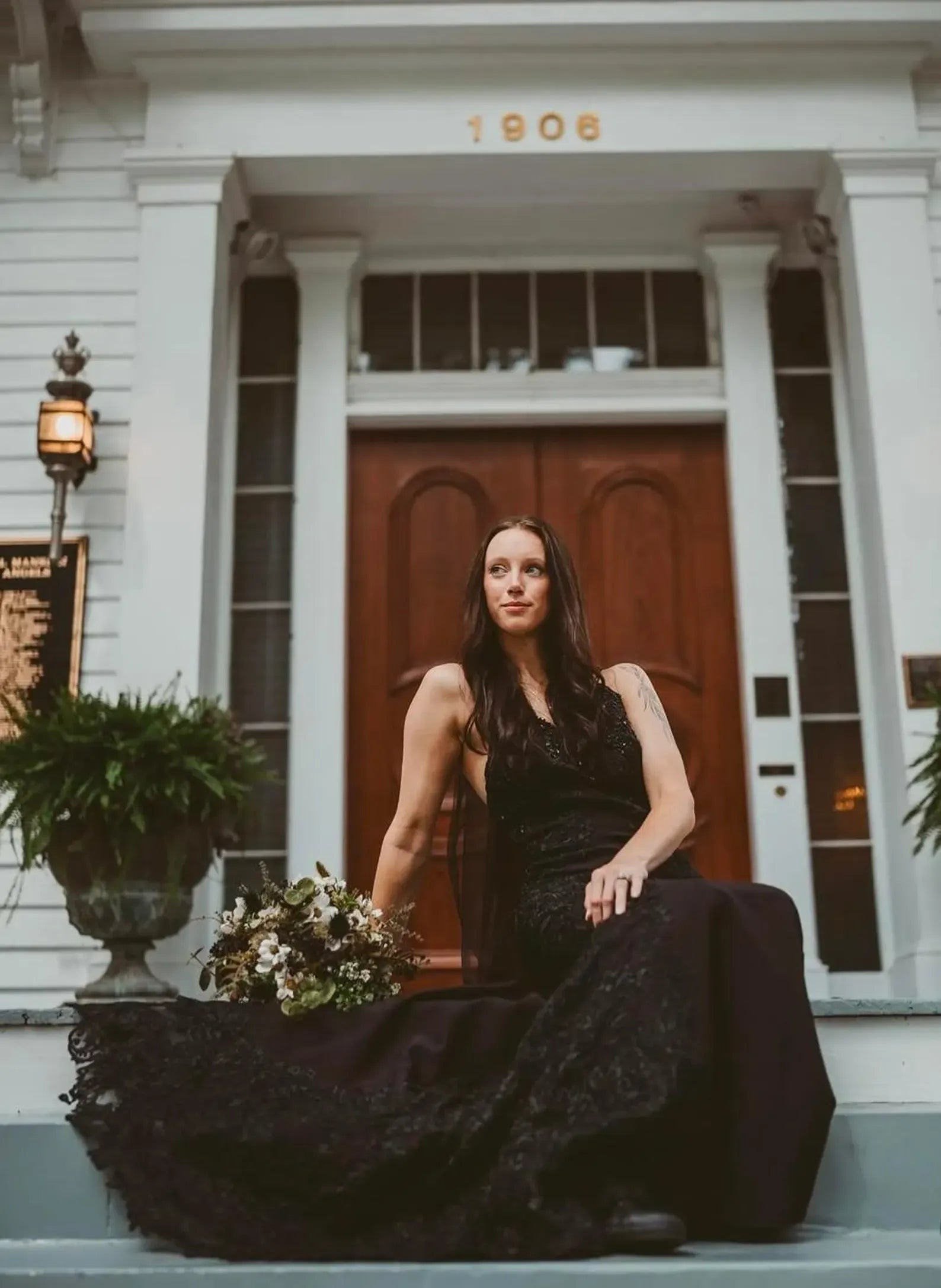 Beaded Lace Gothic Wedding Dress Black V Neck Sleeveles