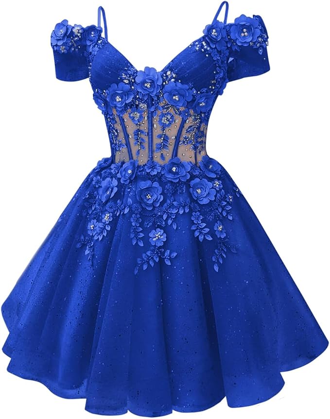 Beautiful Beaded Flowers DAMA Dresses Off Shoulder Short Homecoming Dress