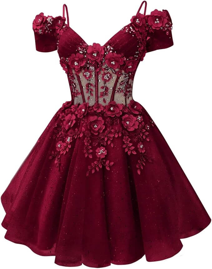 Beautiful Beaded Flowers DAMA Dresses Off Shoulder Short Homecoming Dress