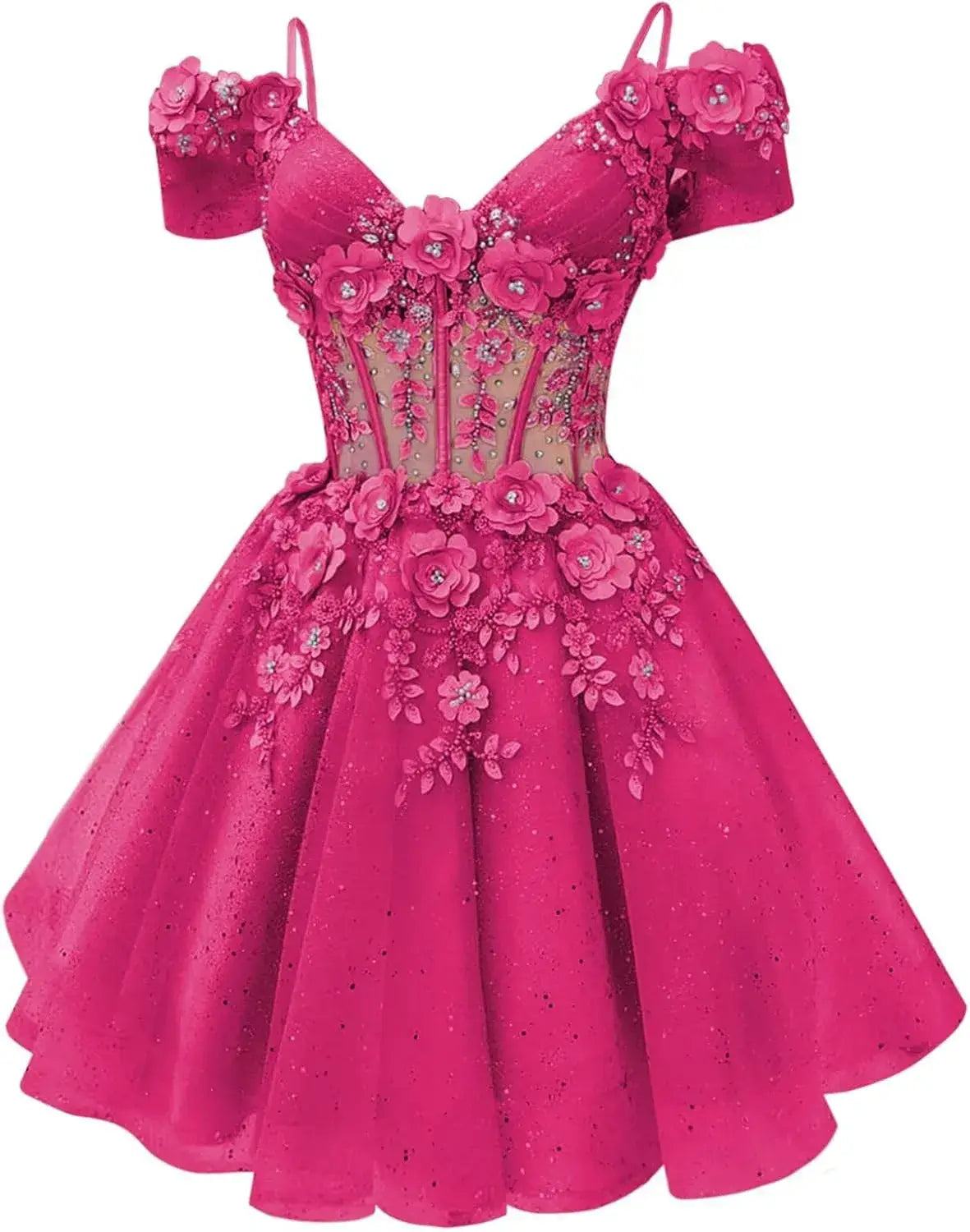 Beautiful Beaded Flowers DAMA Dresses Off Shoulder Short Homecoming Dress