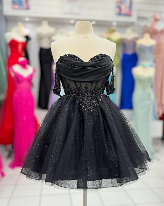 Black Homecoming Dress Off Shoulder Cheap Quinceanera Damas Dress