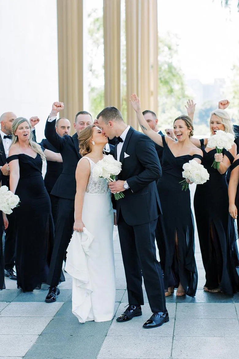 Black Off-Shoulder Bridesmaid Dress Beach Summer Wedding