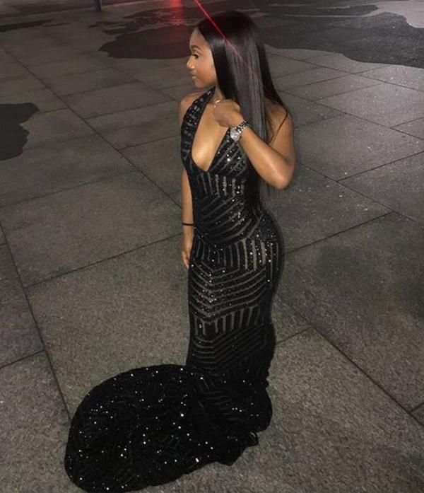 black sequin prom dress