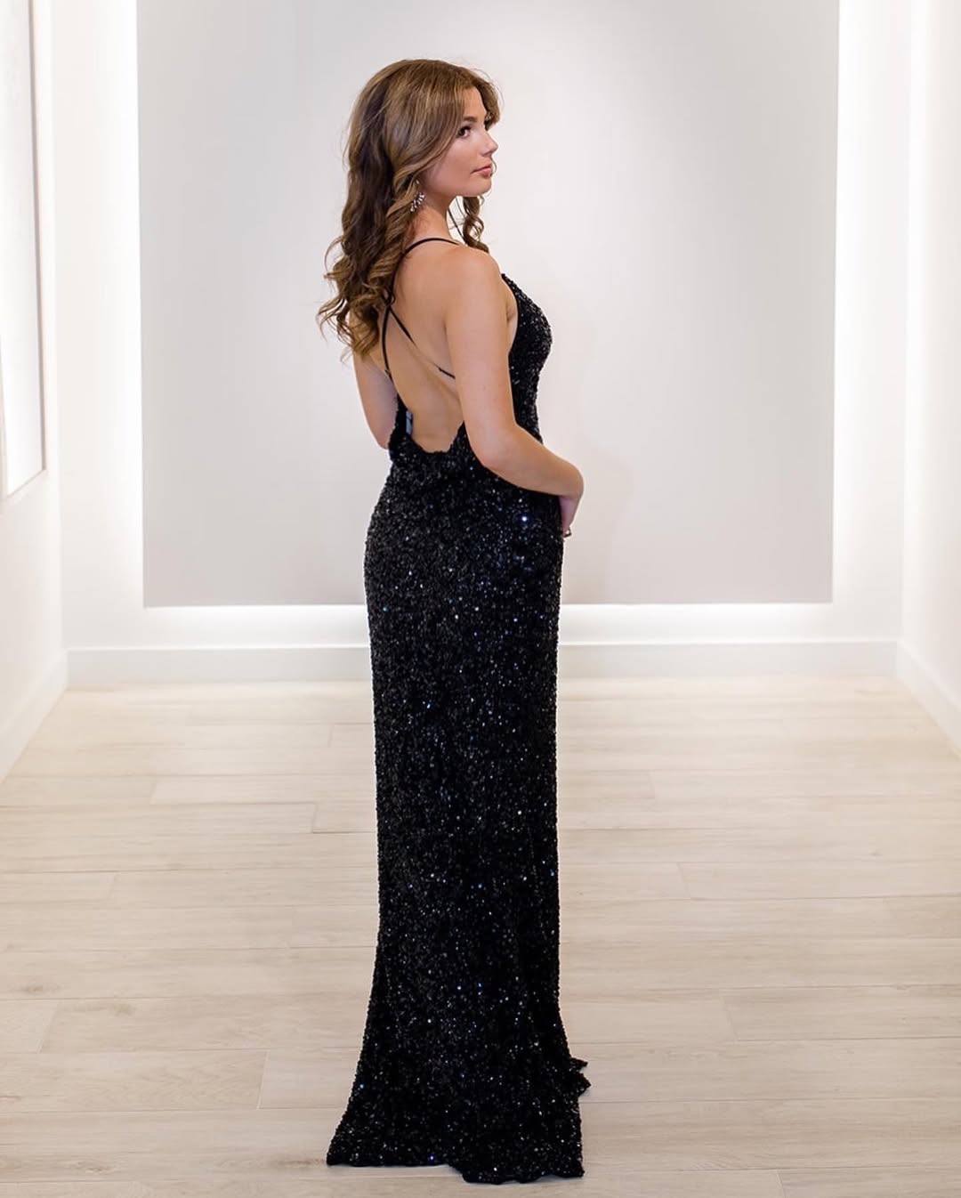 black sequin evening gown