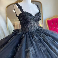 Black Vestidos De 15 Anos Flower Lace Quinceanera Dress With Bow