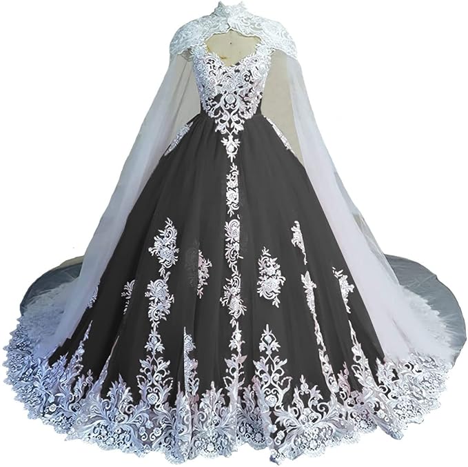 Puffy Lace Quinceanera Dresses with Cape Tulle Off Shoulder Wedding Dress