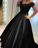 Sexy Black Lace Prom Dresses Off the Shoulder Evening Dress