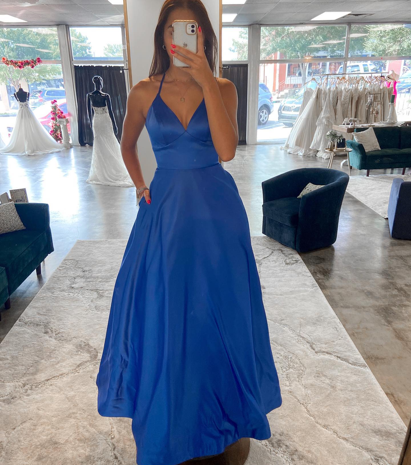 Simple Blue Prom Dresses Plus Size Satin Evening Dresses