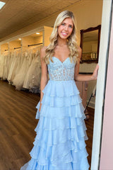 2025 Hot Pink Corset Long Prom Dresses Ruffle Sweetheart Lace Chiffon - MyChicDress