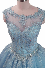 Charming Blue Sweet 16 Dress Tulle Lace Ball Gown Quinceanera Dress