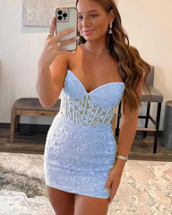 Hot Pink Homecoming Dress Bodycon Mermaid Short Prom dresses Lace - MyChicDress