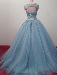 Charming Blue Sweet 16 Dress Tulle Lace Ball Gown Quinceanera Dress