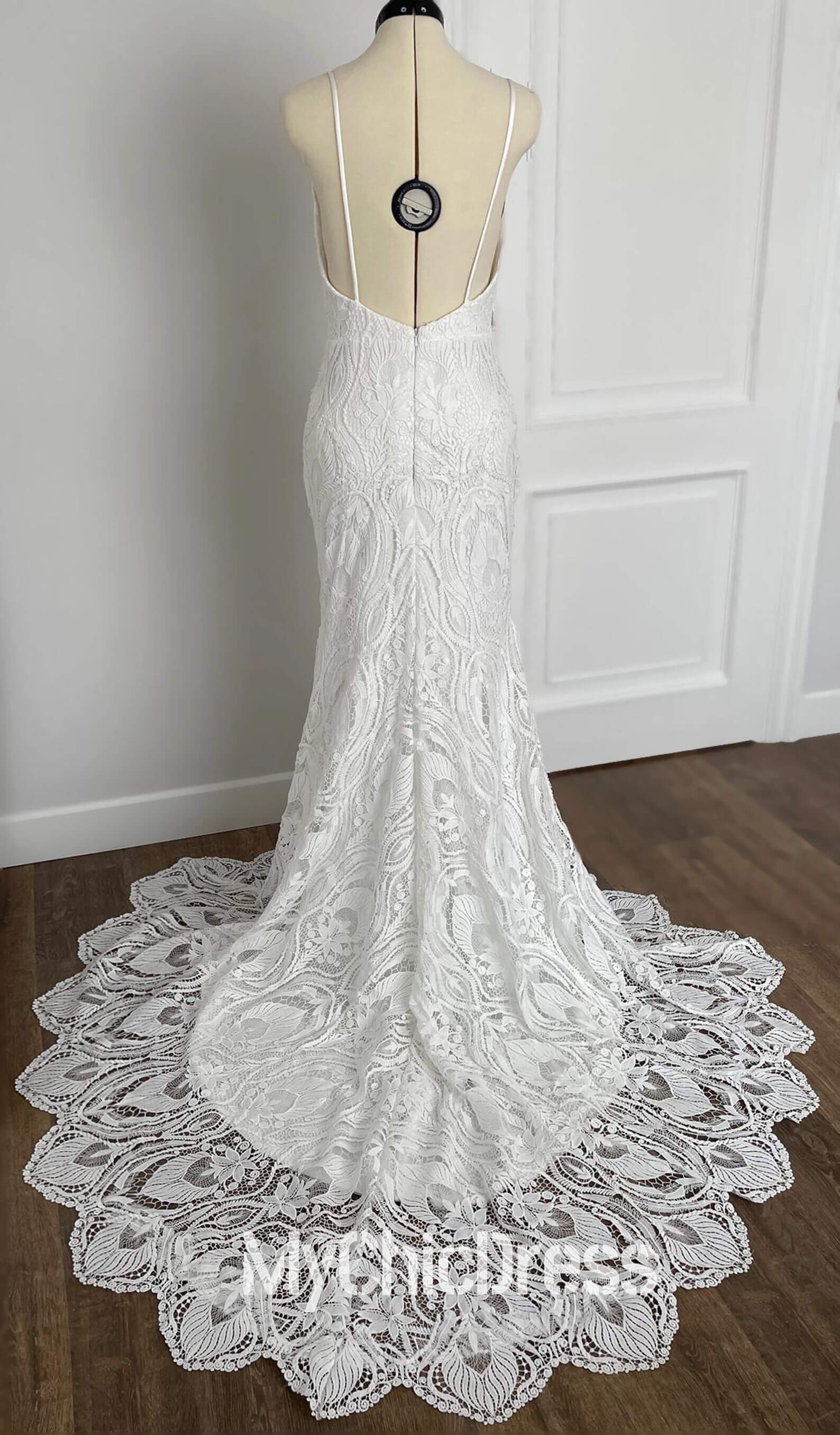 Mermaid Beach White Wedding Dress Summer Lace Boho Bridal Gown