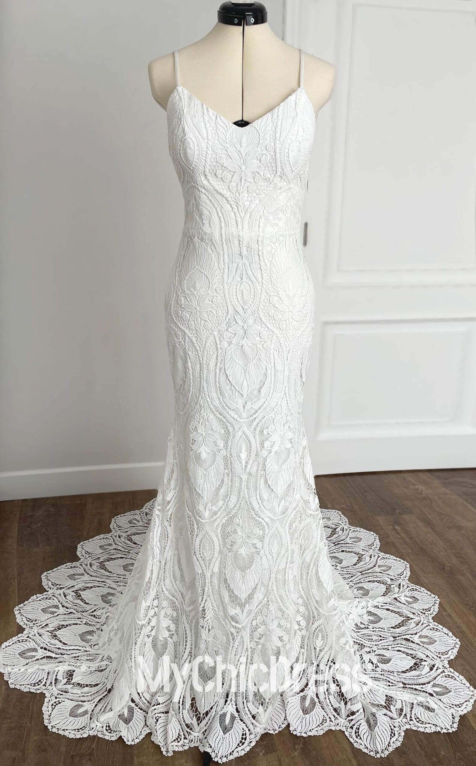 Mermaid Beach White Wedding Dress Summer Lace Boho Bridal Gown