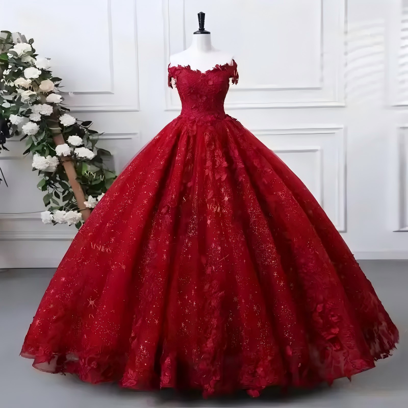 Red Floral Quinceanera Dresses Customized Quince Dress off Shoulder