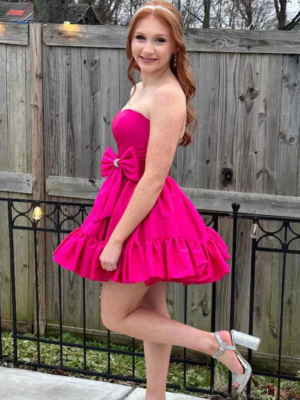 Vestido de fiesta de tafetán corto, económico, de corte A y con lazo
