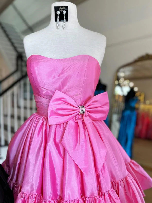 Cheap A-line Short Taffeta Homecoming Dress with Bow