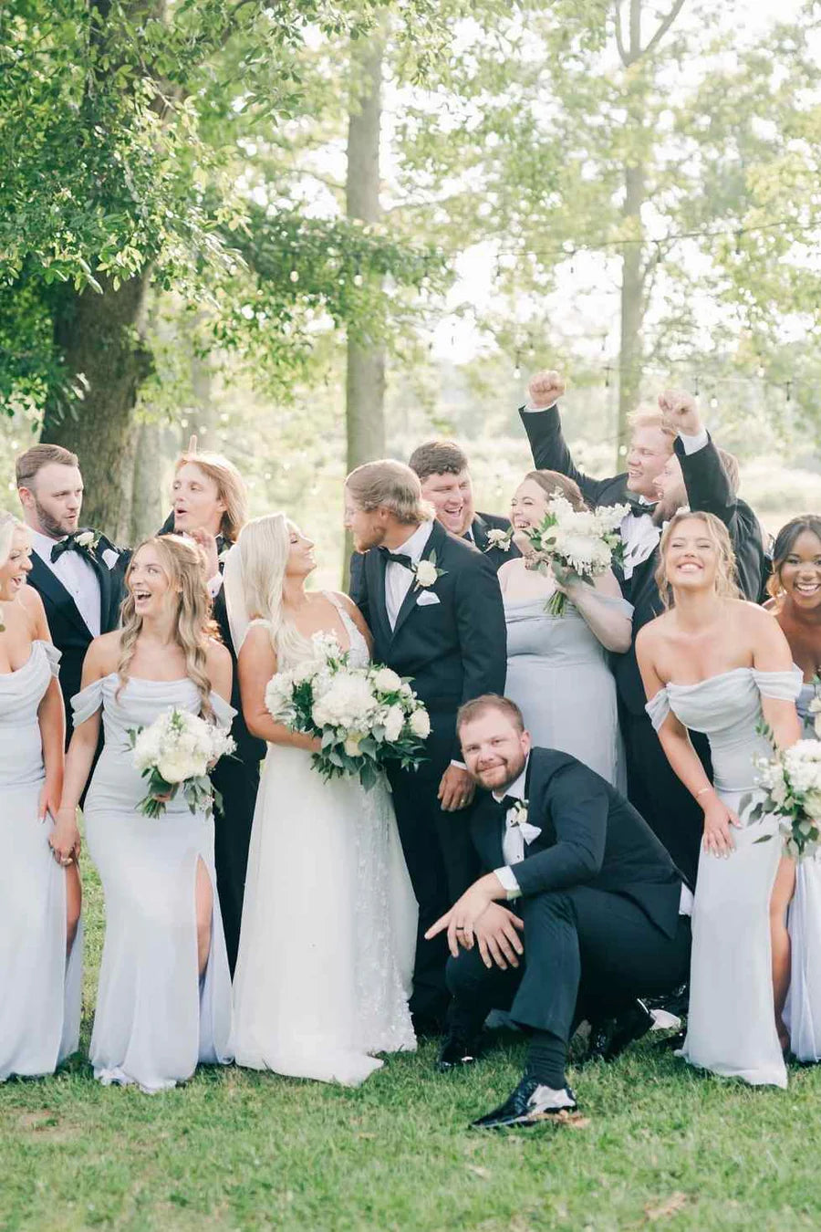 Cheap Chiffon Light Blue Bridesmaid Dress Off-Shoulder Pleated Mychicdress