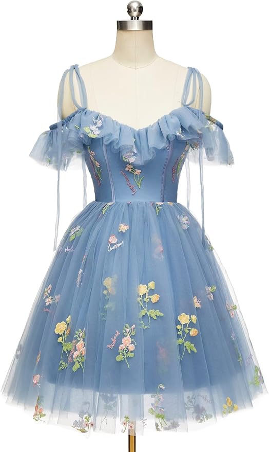 Cheap Green Floral Hoco Dresses A-Line Tulle Sweet 16 Dress with Straps