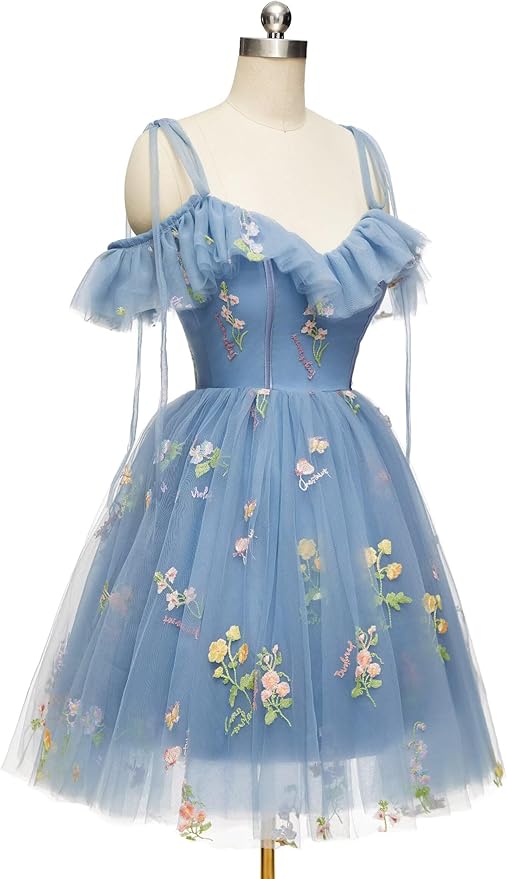 Cheap Green Floral Hoco Dresses A-Line Tulle Sweet 16 Dress with Straps