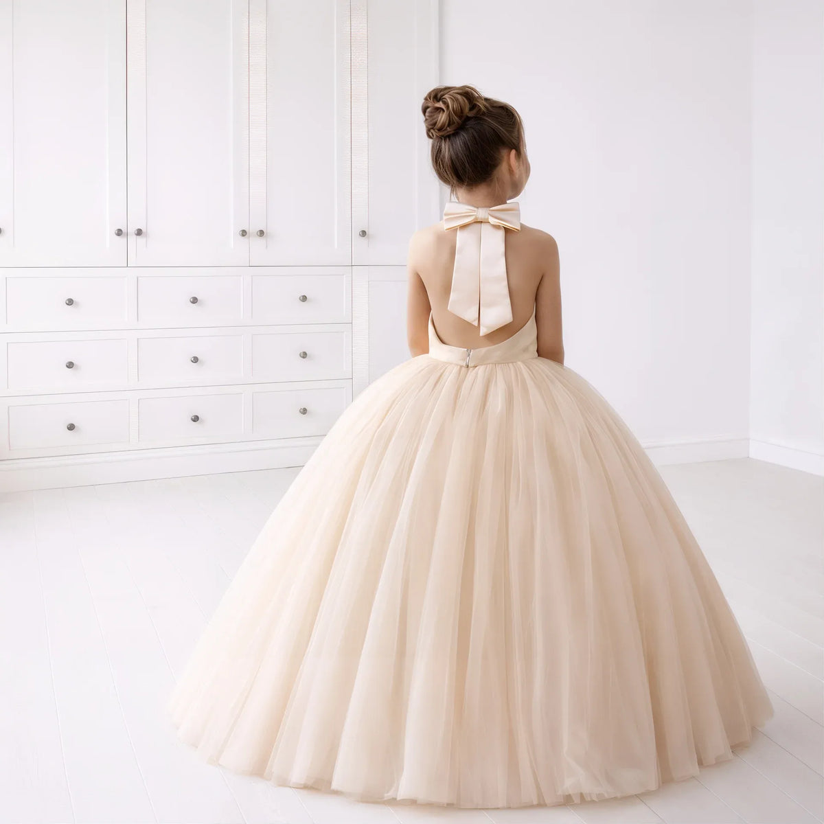Cheap Halter Ivory Flower Girl Dress Sleeveless with Beaded