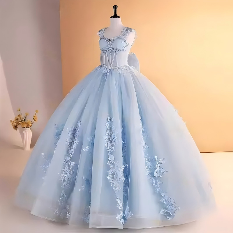 Cheap light blue Quinceanera Dresses Corset Lace Sweet 16 Party Dresses