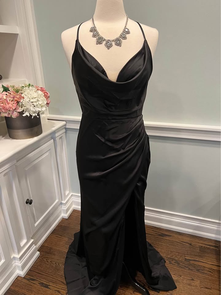 Cheap Long Chiffon Black Formal Dress for Wedding Guests