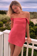 Cheap Mini Pink Homecoming Dress Silk Satin Off-Shoulder