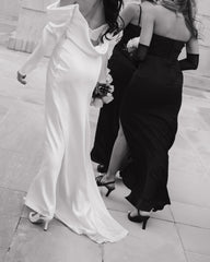 Cheap Mismatched Black Bridesmaid Dress Elastic Satin for Wedding