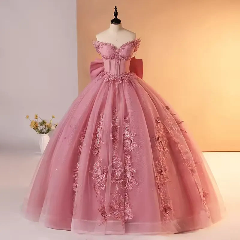 Cheap Pink Quinceanera Dresses Corset Lace Sweet 16 Party Dresses