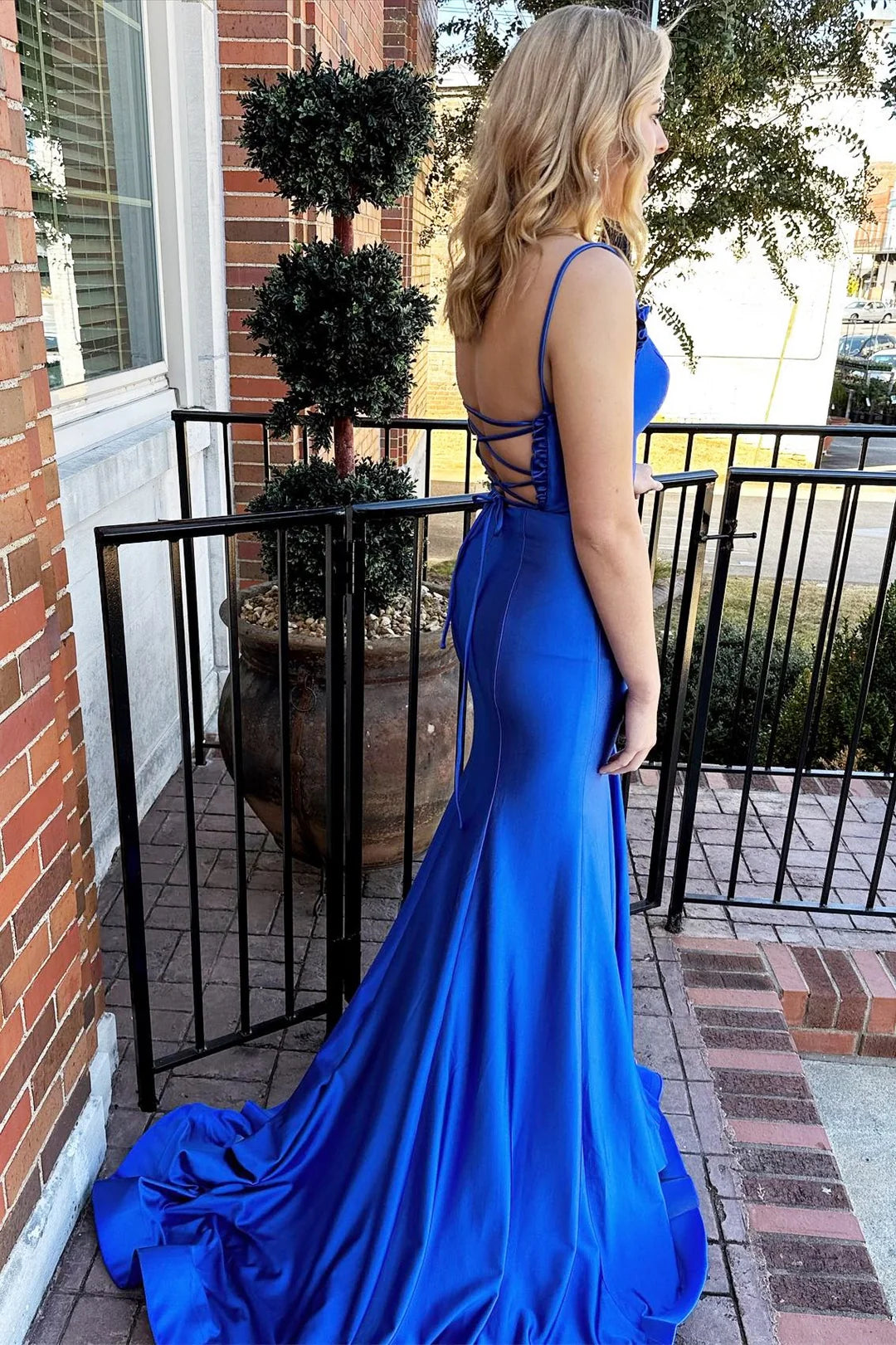 royal blue formal gown Cheap Prom Dress Satin Mermaid Long Formal Wears