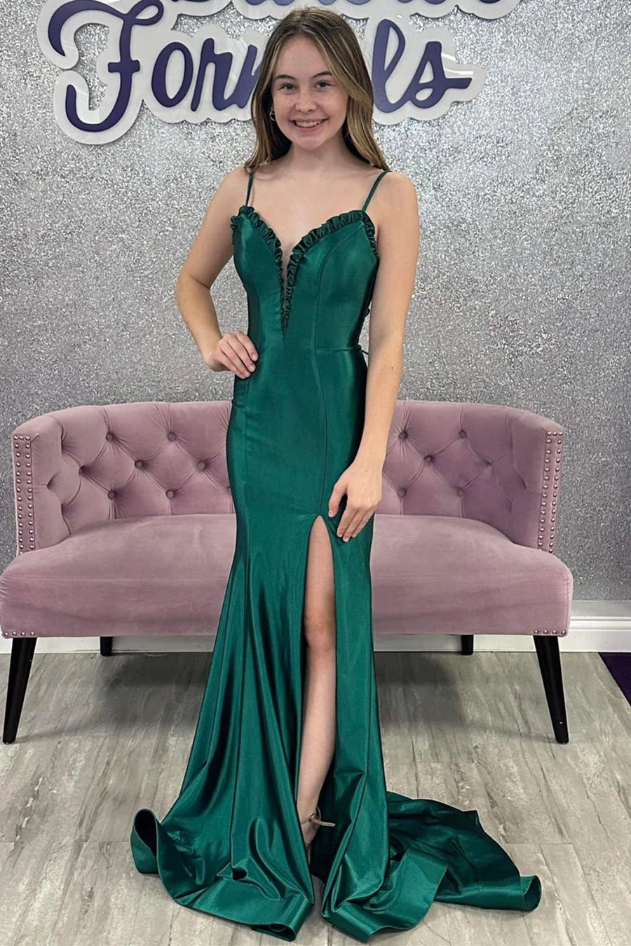 green formal gown Cheap Prom Dress Satin Mermaid Long Formal Wears
