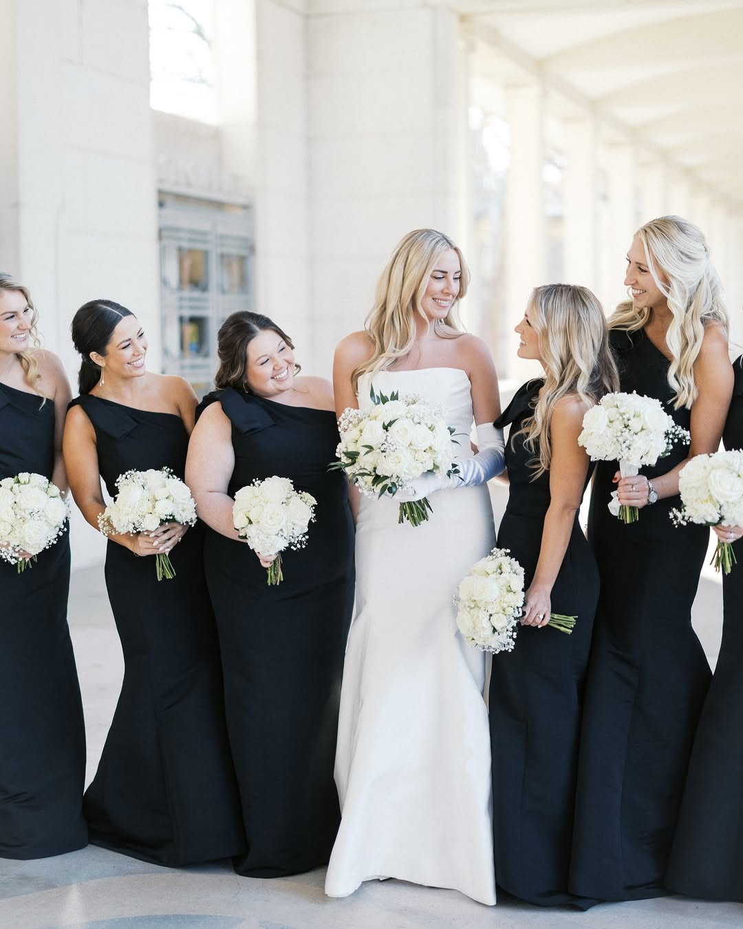 Cheap Satin Black Bridesmaids Dress One-Shoulder with Bow Strap