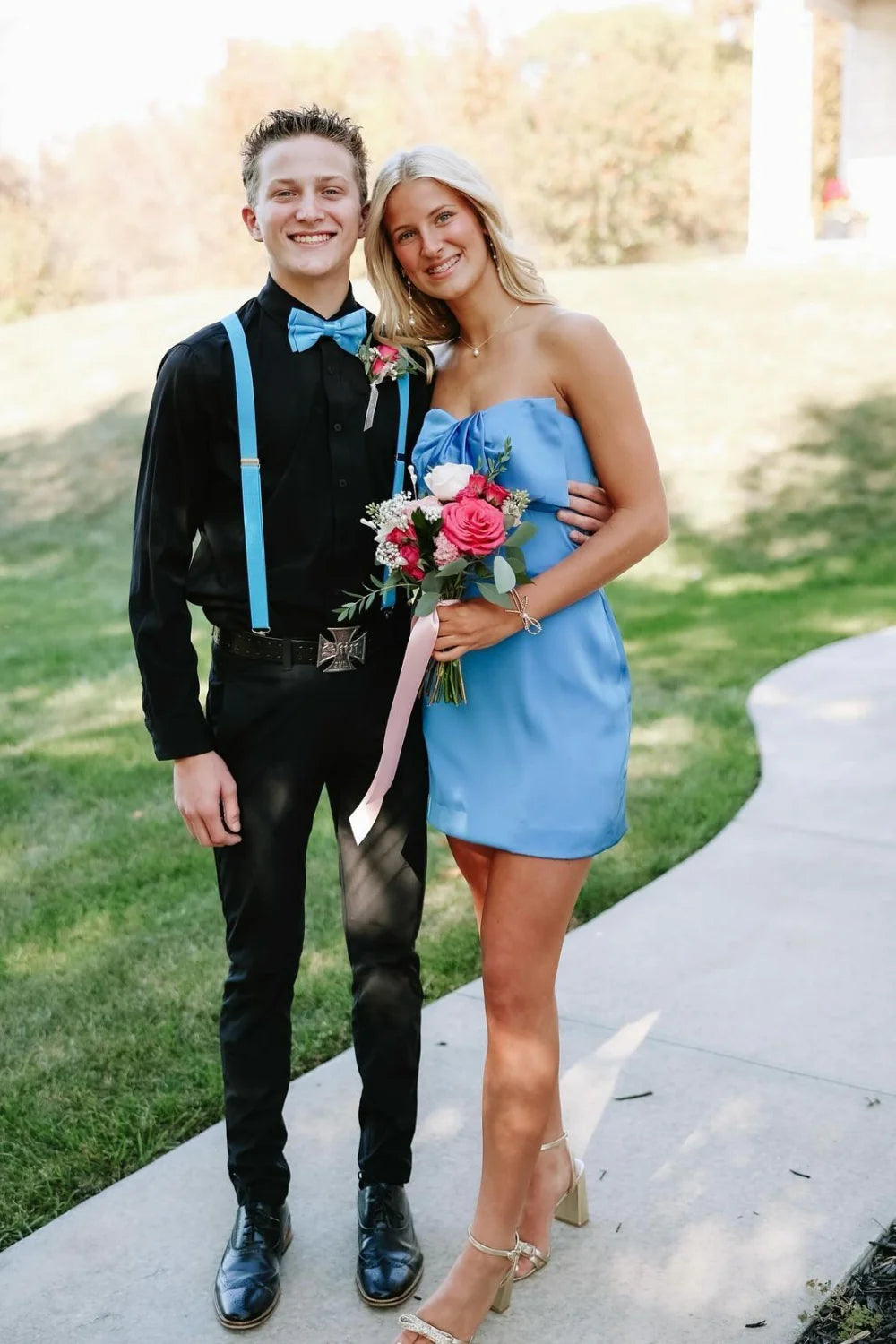 Cheap Satin Strapless Blue Mini Homecoming Dress Mermaid Mychicdress