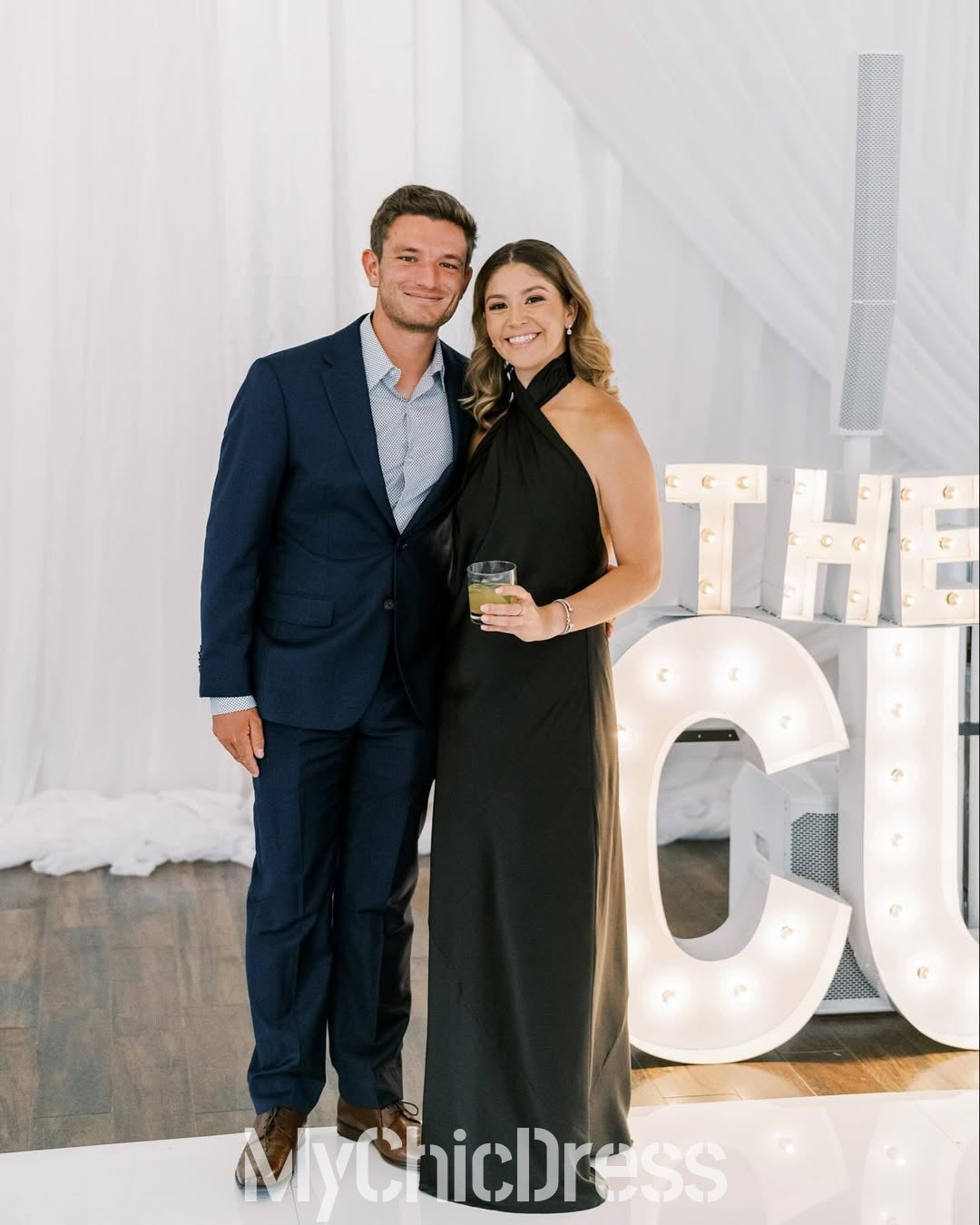 Cheap Sheath Halter Black Bridesmaid Dress Satin Backless Mychicdress