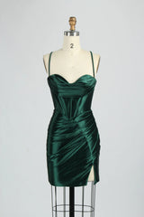 Cheap Short Satin Emerald Green Homecoming Dress Mini