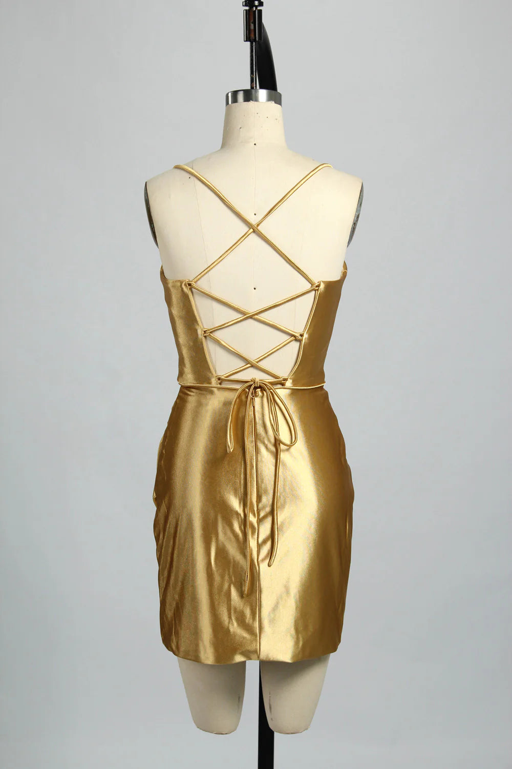 Cheap Short Satin gold Homecoming Dress Mini