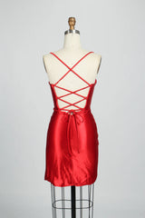 Cheap Short Satin red Homecoming Dress Mini