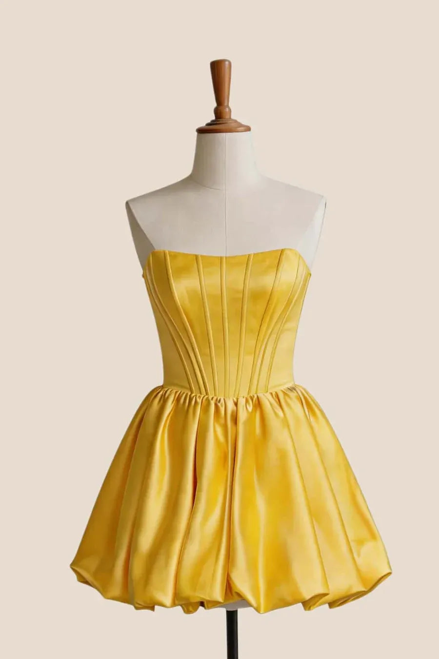 Cheap Butter Yellow Short Bubble Dress for Homecoming Satin Strapless