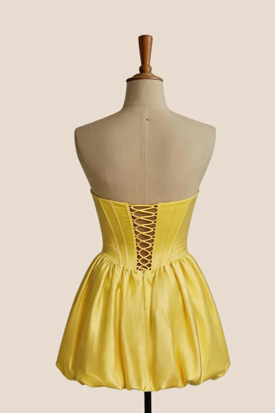 Cheap Butter Yellow Short Bubble Dress for Homecoming Satin Strapless