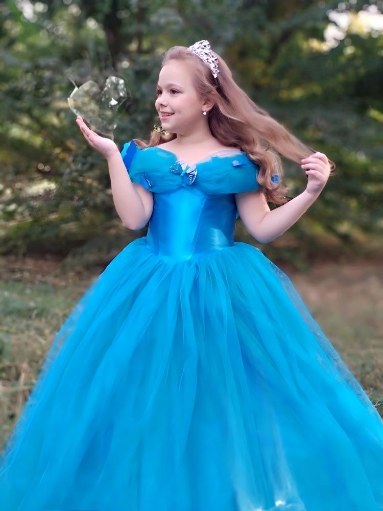 Princess Little Girl Dress Royal Blue Off the Shoulder Tulle Butterfly
