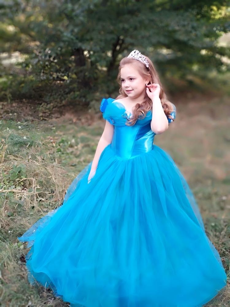 Princess Little Girl Dress Royal Blue Off the Shoulder Tulle Butterfly