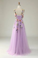 Classy Long Lilac Floral Prom Dresses Sweetheart Evening Dress Mychicdress