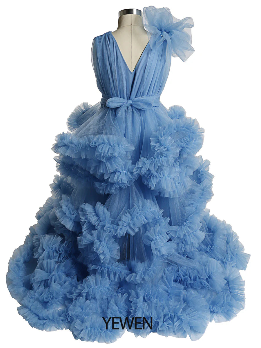 Blue Cloud Ruffles Little Flower Girls Dresses Baby Shower Photoshoot Mychicdress